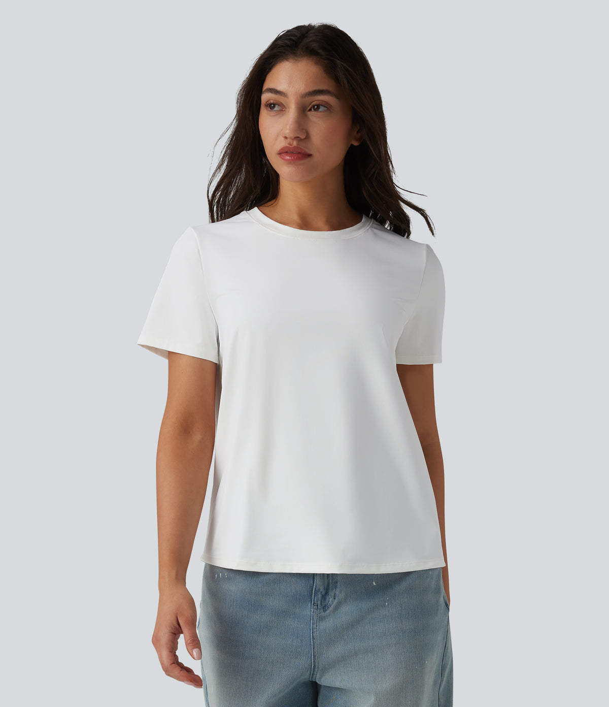 Round Neck Short Sleeve Casual T-Shirt-UPF40+ — White — view 3
