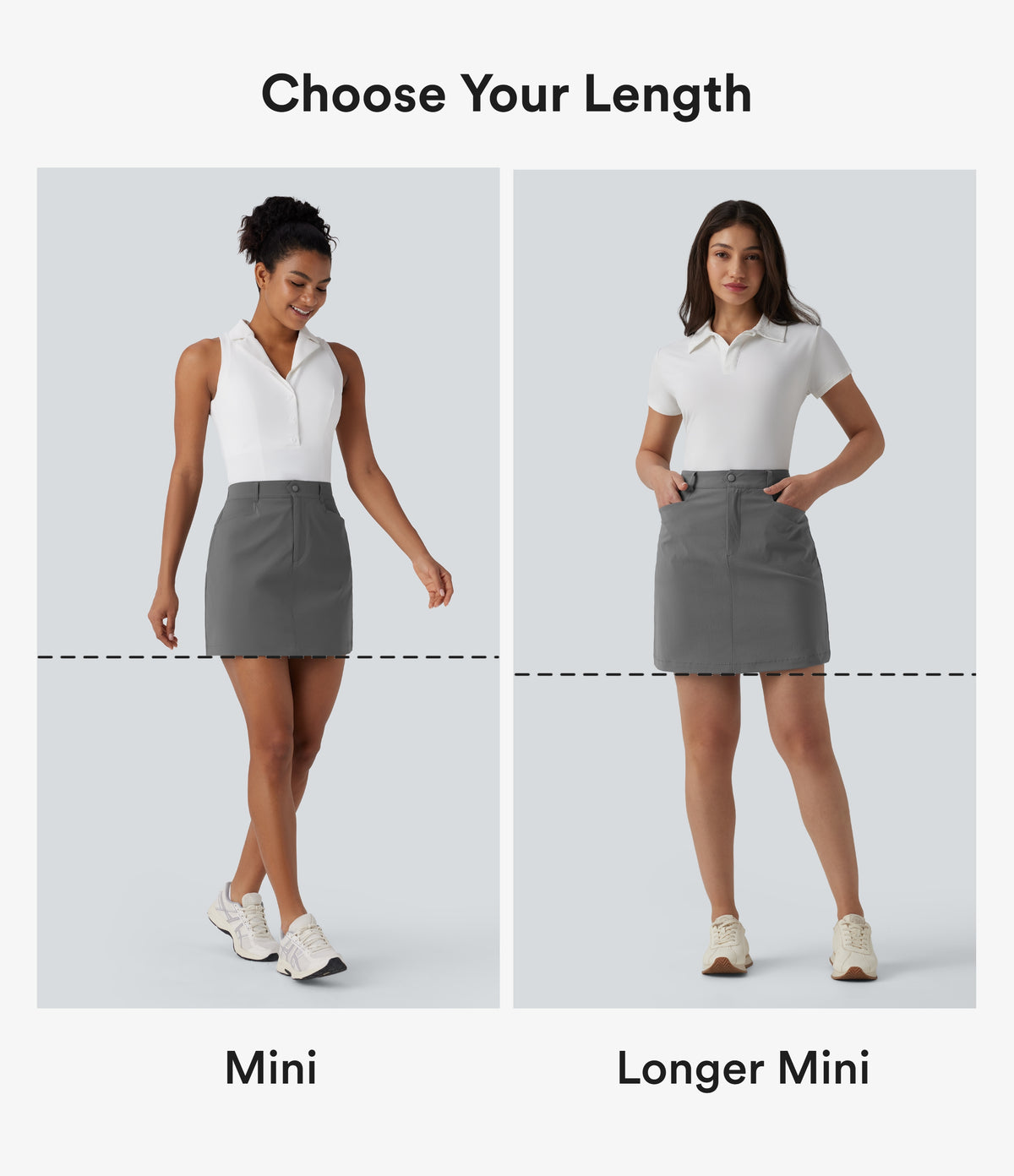 High Waisted A Line Mini Golf Skirt with Pockets-Longer Length — Steel Gray — view 2