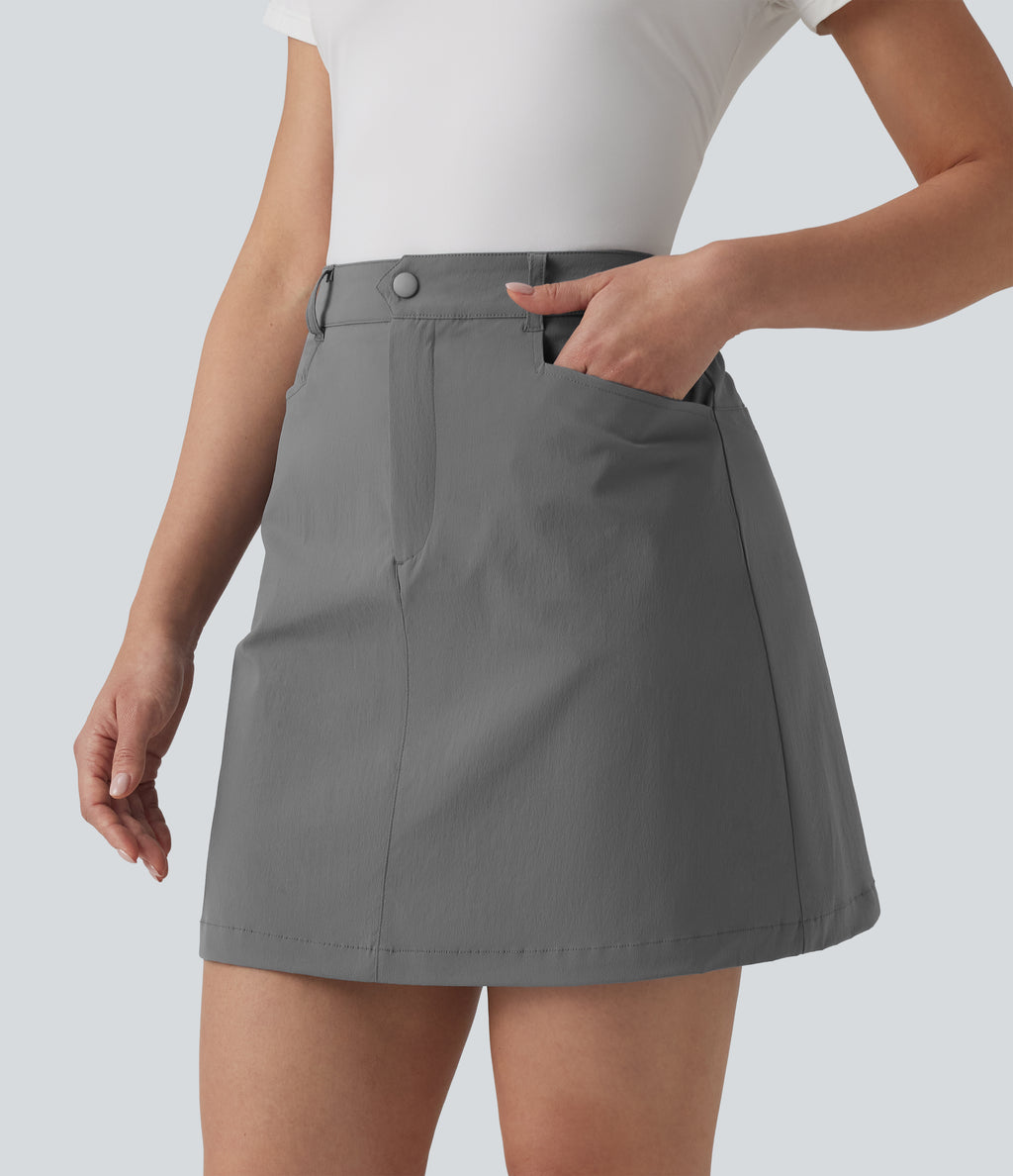 High Waisted A Line Mini Golf Skirt with Pockets-Longer Length — Steel Gray — view 1