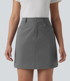 High Waisted A Line Mini Golf Skirt with Pockets-Longer Length — Steel Gray — view 4
