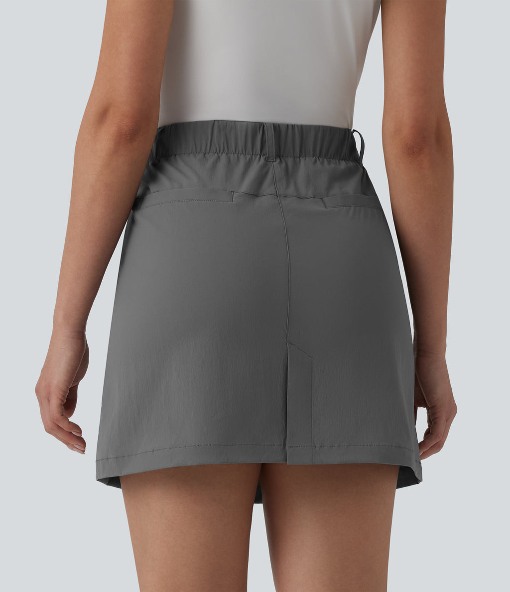 High Waisted A Line Mini Golf Skirt with Pockets-Longer Length — Steel Gray — view 3