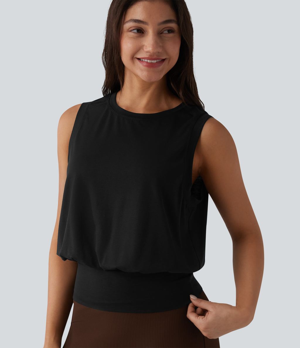 Round Neck Workout Tank Top — Black — view 6