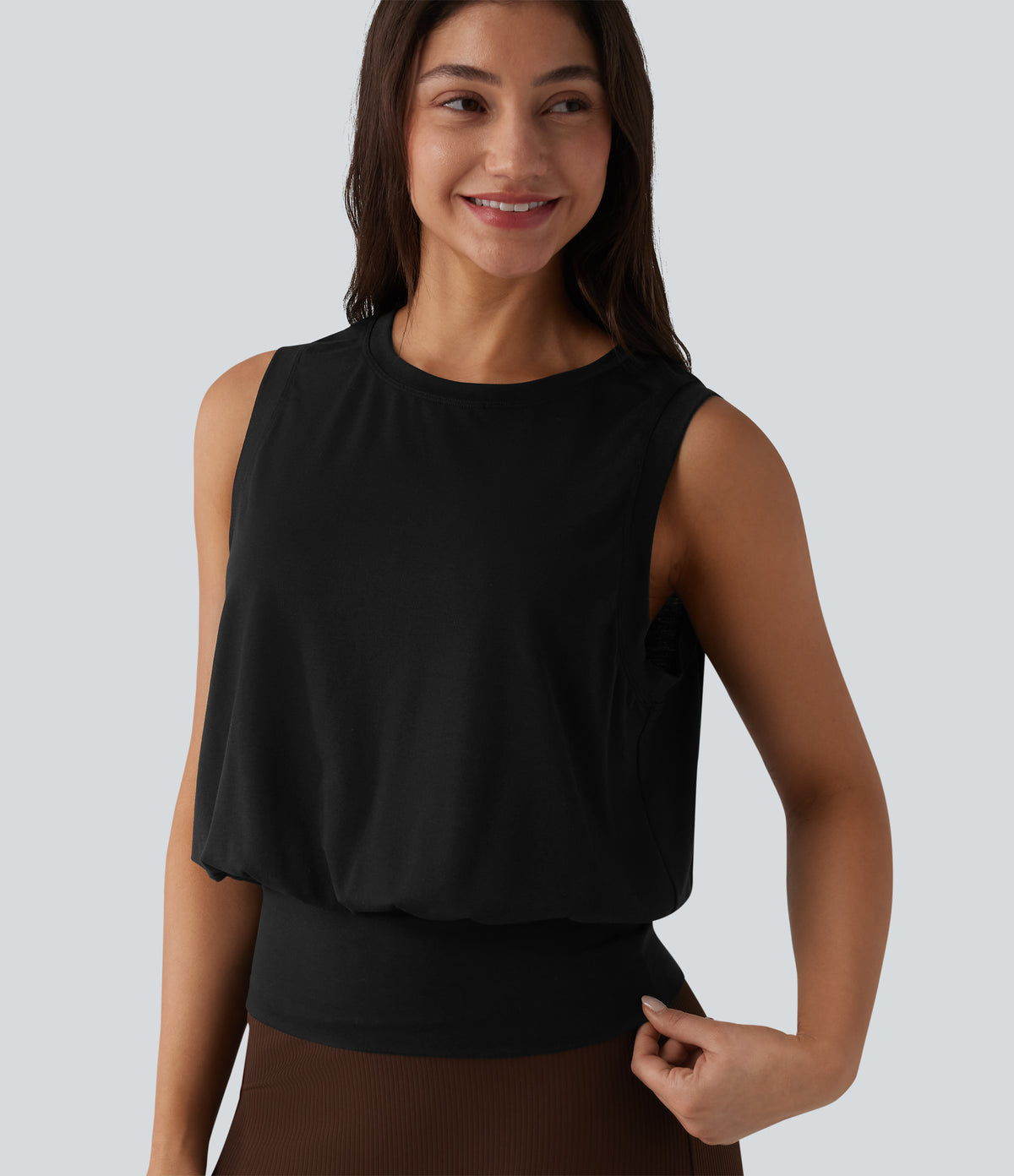 Round Neck Workout Tank Top — Black — view 6