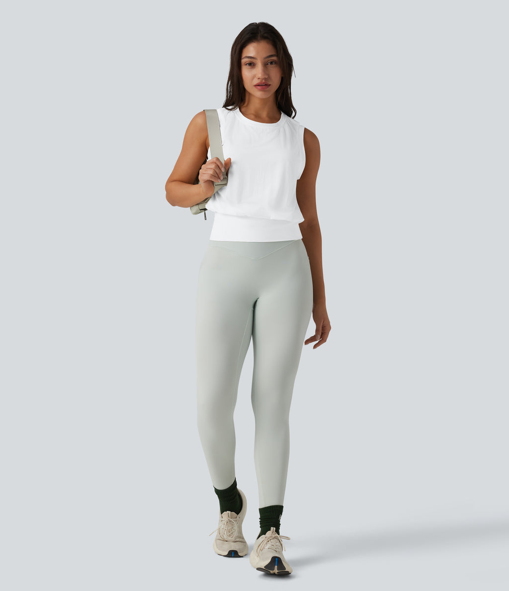Round Neck Workout Tank Top — White — view 5