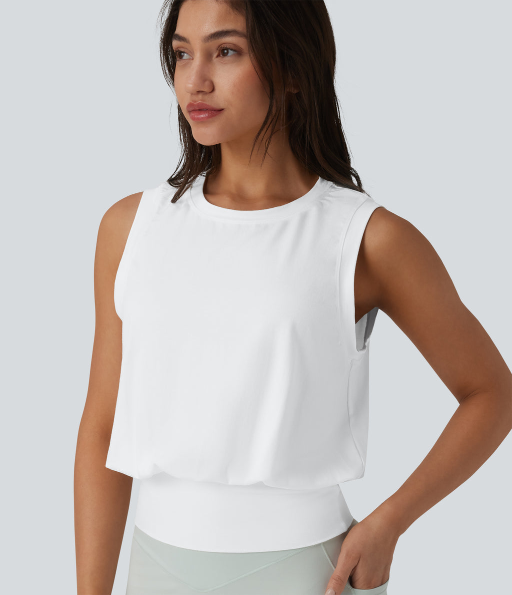Round Neck Workout Tank Top — White — view 1