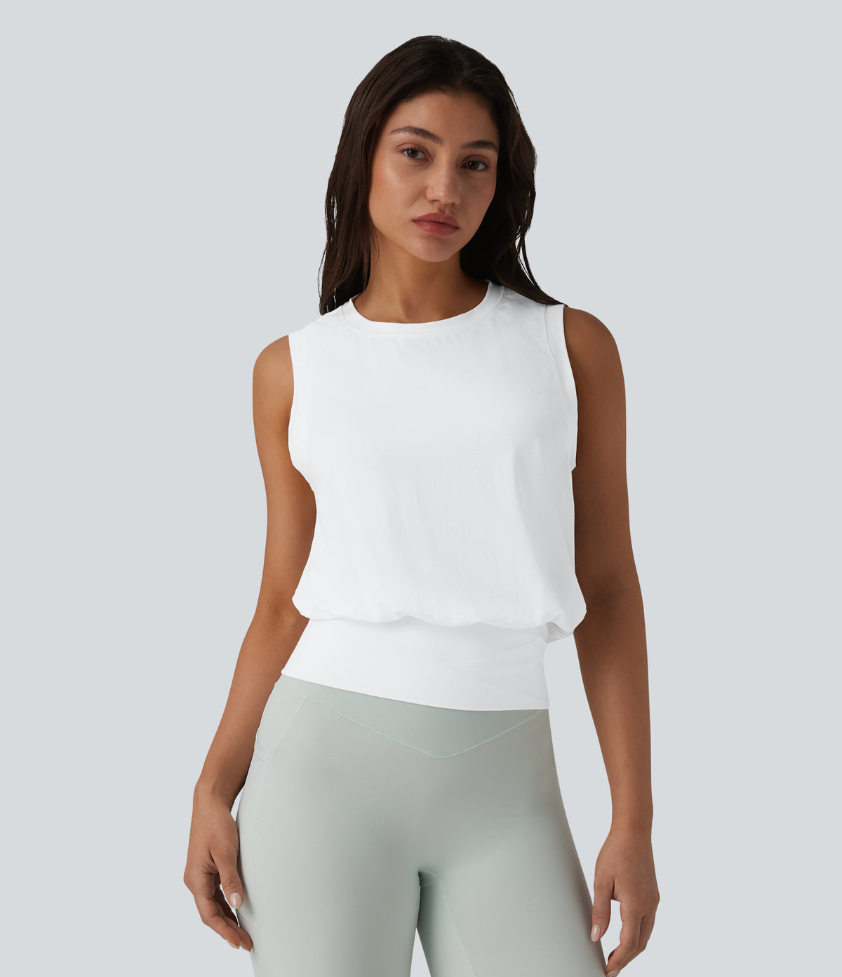 Round Neck Workout Tank Top — White — view 4