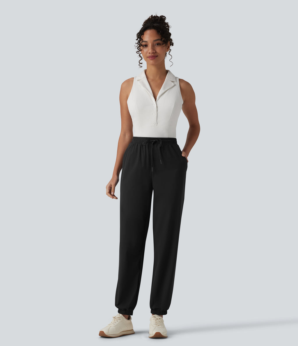 Mid Rise Drawstring Quick Dry InstantCool Golf Joggers with Pockets-UPF40+ — Black — view 8