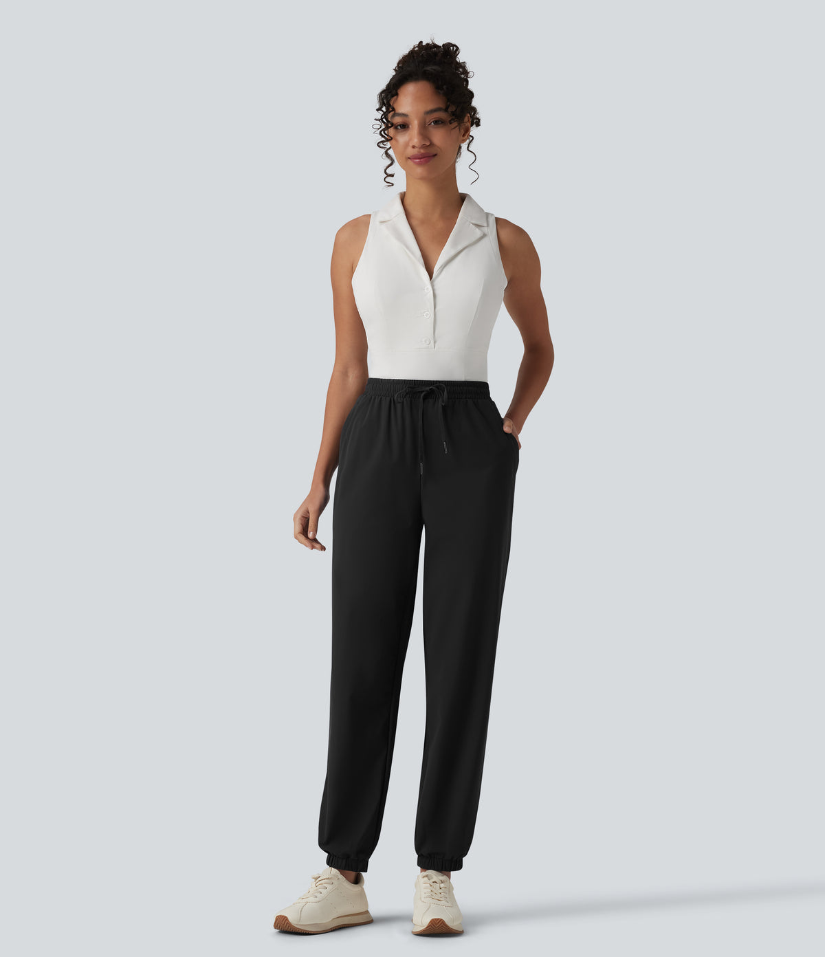 Mid Rise Drawstring Quick Dry InstantCool Golf Joggers with Pockets-UPF40+ — Black — view 8