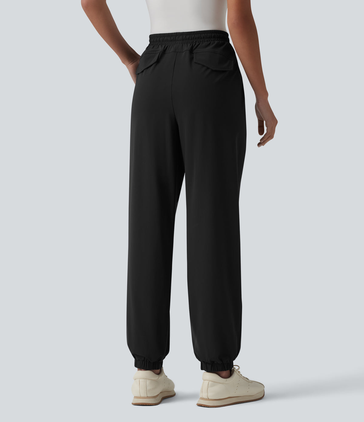 Mid Rise Drawstring Quick Dry InstantCool Golf Joggers with Pockets-UPF40+ — Black — view 2