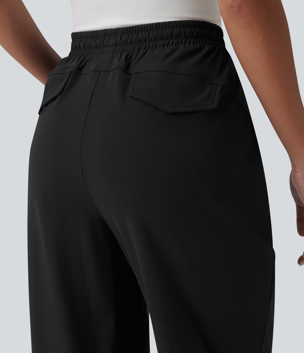 Mid Rise Drawstring Quick Dry InstantCool Golf Joggers with Pockets-UPF40+ — Black — view 6