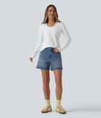 V Neck Long Sleeve 2-in-1 Casual T-Shirt — White — view 5