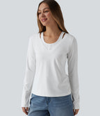 V Neck Long Sleeve 2-in-1 Casual T-Shirt — White — view 1