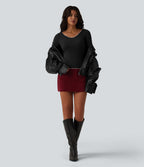 HeatCore V-neck Long Sleeve Contrast Tipping Casual Warming Top — Black — view 6
