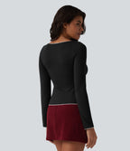 HeatCore V-neck Long Sleeve Contrast Tipping Casual Warming Top — Black — view 3