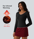 HeatCore V-neck Long Sleeve Contrast Tipping Casual Warming Top — Black — view 1