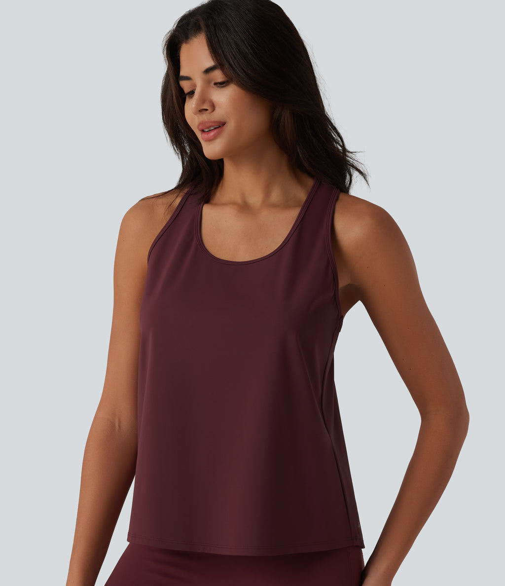 Airy Racerback Contrast Lace InstantCool Workout Tank Top — Berry Red — view 5