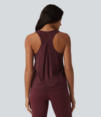 Airy Racerback Contrast Lace InstantCool Workout Tank Top — Berry Red — view 4