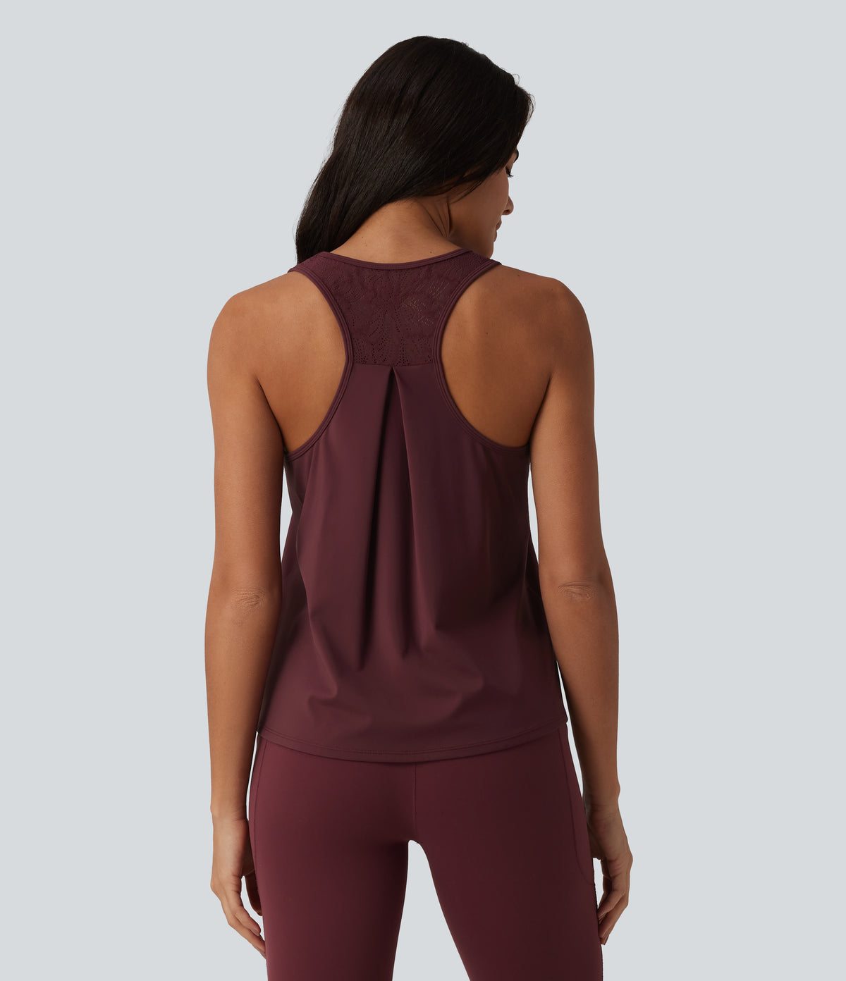 Airy Racerback Contrast Lace InstantCool Workout Tank Top — Berry Red — view 4