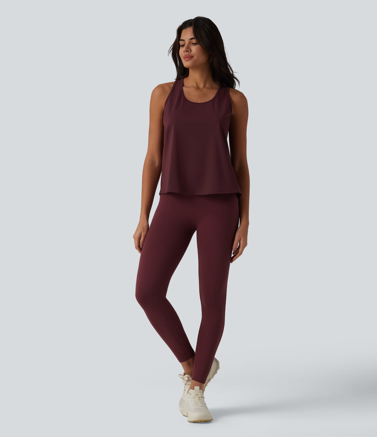 Airy Racerback Contrast Lace InstantCool Workout Tank Top — Berry Red — view 6