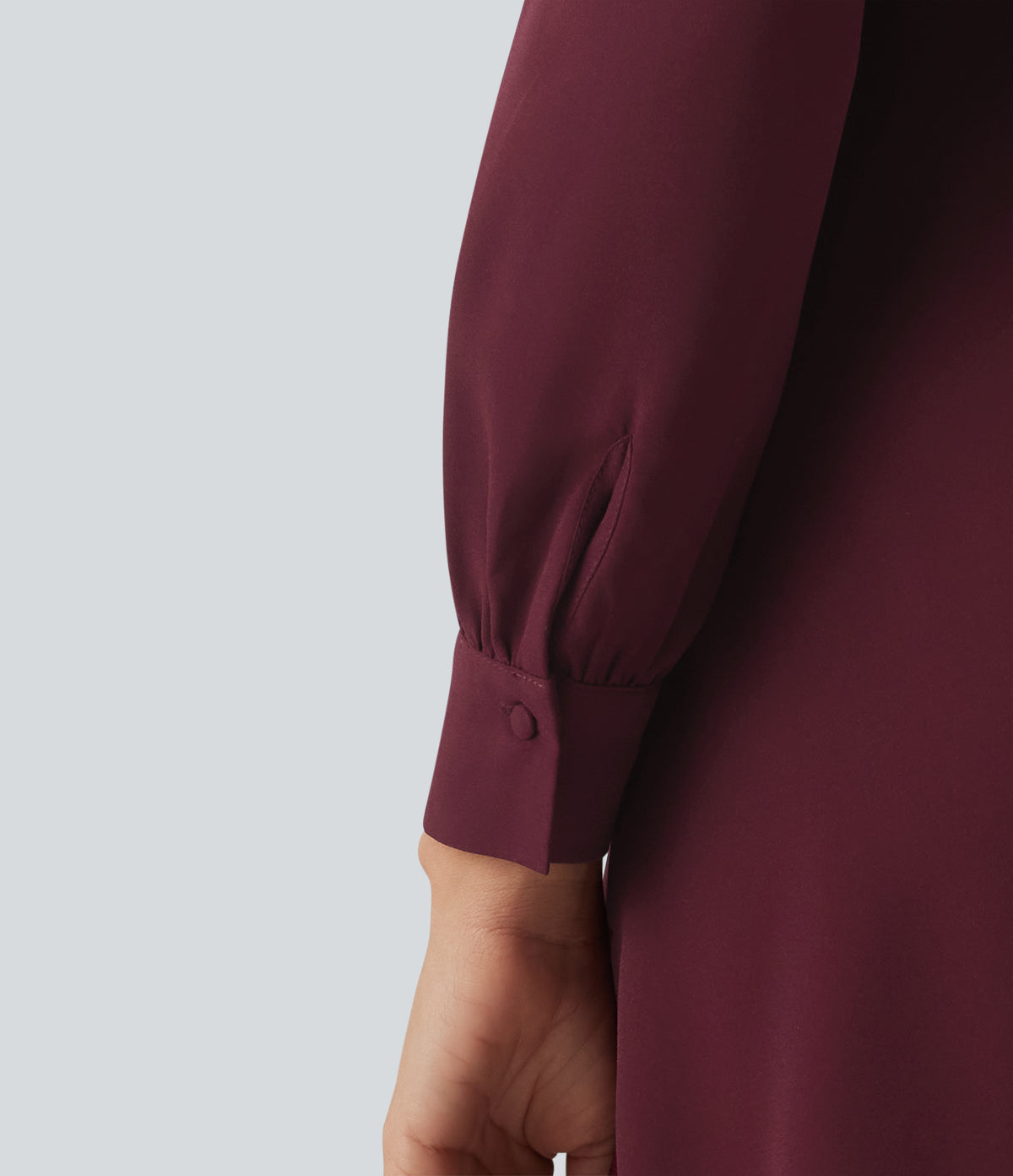 V-neck Puff Long Sleeve Midi Casual Dress — Zinfandel - Wine Red — view 5