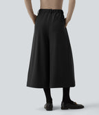 High Waisted Pleated Work Wide Leg Trousers with Pockets — Black — view 2
