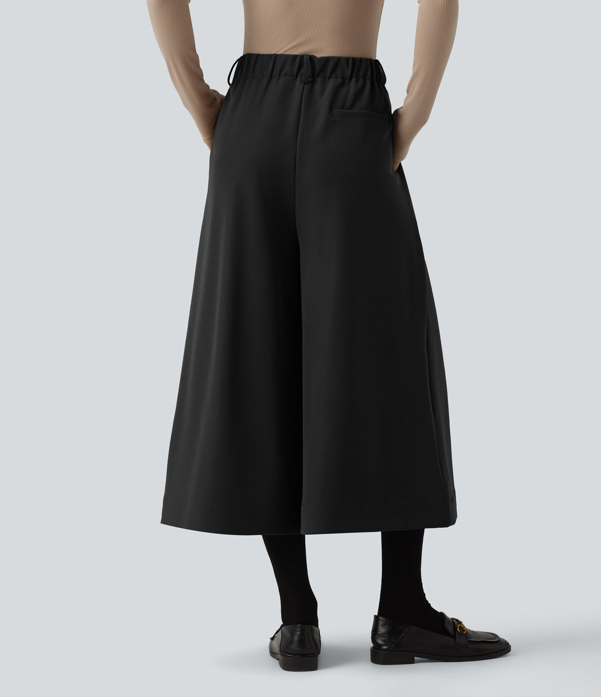 High Waisted Pleated Work Wide Leg Trousers with Pockets — Black — view 2