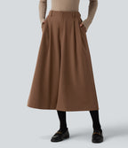 High Waisted Pleated Work Wide Leg Trousers with Pockets — Partridge — view 8
