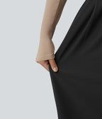 High Waisted Pleated Work Wide Leg Trousers with Pockets — Black — view 6