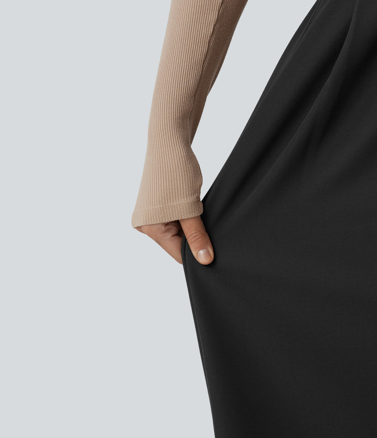 High Waisted Pleated Work Wide Leg Trousers with Pockets — Black — view 6