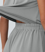 Halter Sleeveless Tie-back Pleated Casual Playsuit with Pockets — Mist Grey — view 4