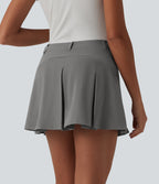 Asymmetric Mid Rise 2-in-1 Pleated Mini Golf Skirt with Pockets — Silent Storm — view 1