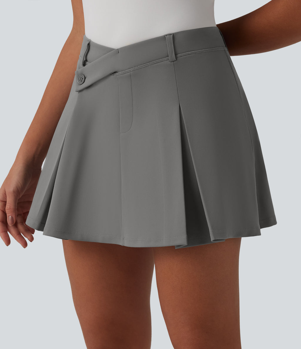 Asymmetric Mid Rise 2-in-1 Pleated Mini Golf Skirt with Pockets — Silent Storm — view 6