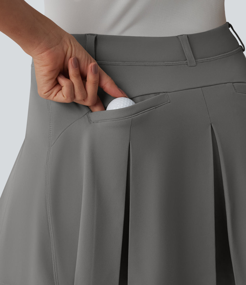 Asymmetric Mid Rise 2-in-1 Pleated Mini Golf Skirt with Pockets — Silent Storm — view 4