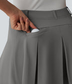 Asymmetric Mid Rise 2-in-1 Pleated Mini Golf Skirt with Pockets — Silent Storm — view 4