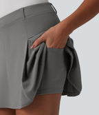 Asymmetric Mid Rise 2-in-1 Pleated Mini Golf Skirt with Pockets — Silent Storm — view 5