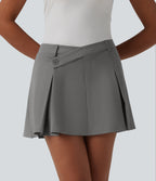 Asymmetric Mid Rise 2-in-1 Pleated Mini Golf Skirt with Pockets — Silent Storm — view 2
