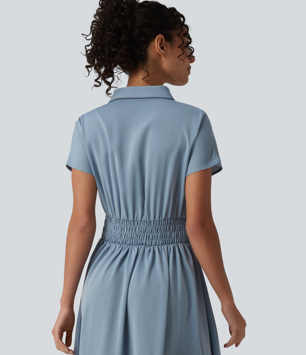 Wrinkle Recovery Short Sleeve Midi Casual Shirt Dress — Mountain Spring — view 5