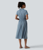 Wrinkle Recovery Short Sleeve Midi Casual Shirt Dress — Mountain Spring — view 2