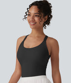 Airy Twisted Backless Adjustable Buckle U-Neck Sleeveless Built-in Bra InstantCool Casual Bodysuit — Black — view 7