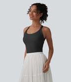 Airy Twisted Backless Adjustable Buckle U-Neck Sleeveless Built-in Bra InstantCool Casual Bodysuit — Black — view 5