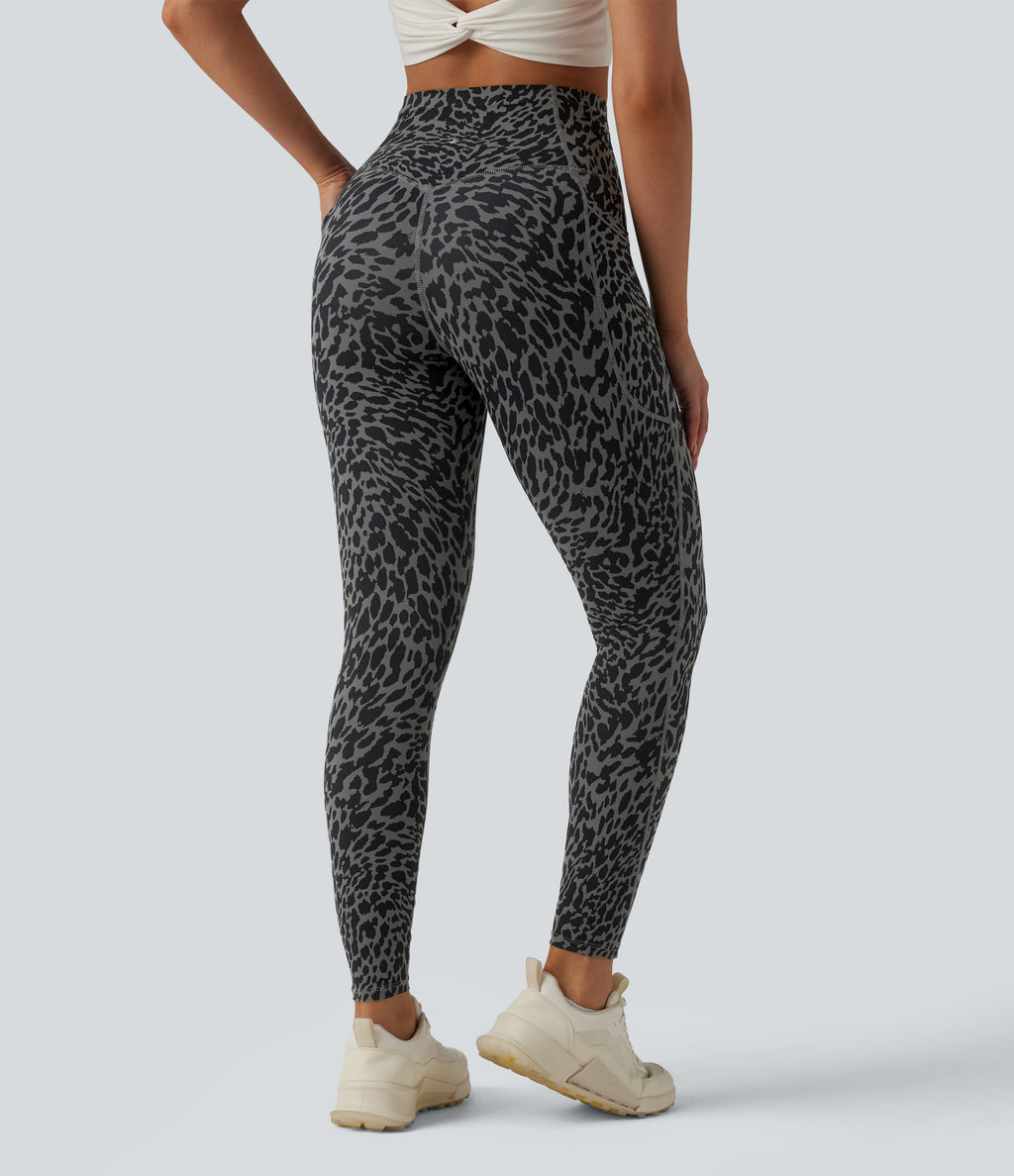 Leopard Print High Waisted Tummy Control Shaping Running 7/8 Leggings with Pockets — Storm Blur — view 2