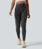 Leopard Print High Waisted Tummy Control Shaping Running 7/8 Leggings with Pockets — Storm Blur — view 3