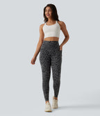 Leopard Print High Waisted Tummy Control Shaping Running 7/8 Leggings with Pockets — Storm Blur — view 6