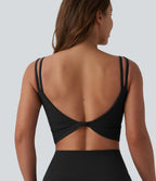 Double Straps Twisted Backless Cropped Built-in Bra Yoga Tank Top DD-F Cups — Black — view 7