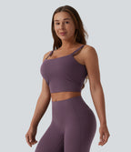 Double Straps Twisted Backless Cropped Built-in Bra Yoga Tank Top DD-F Cups — Night's Purple — view 3