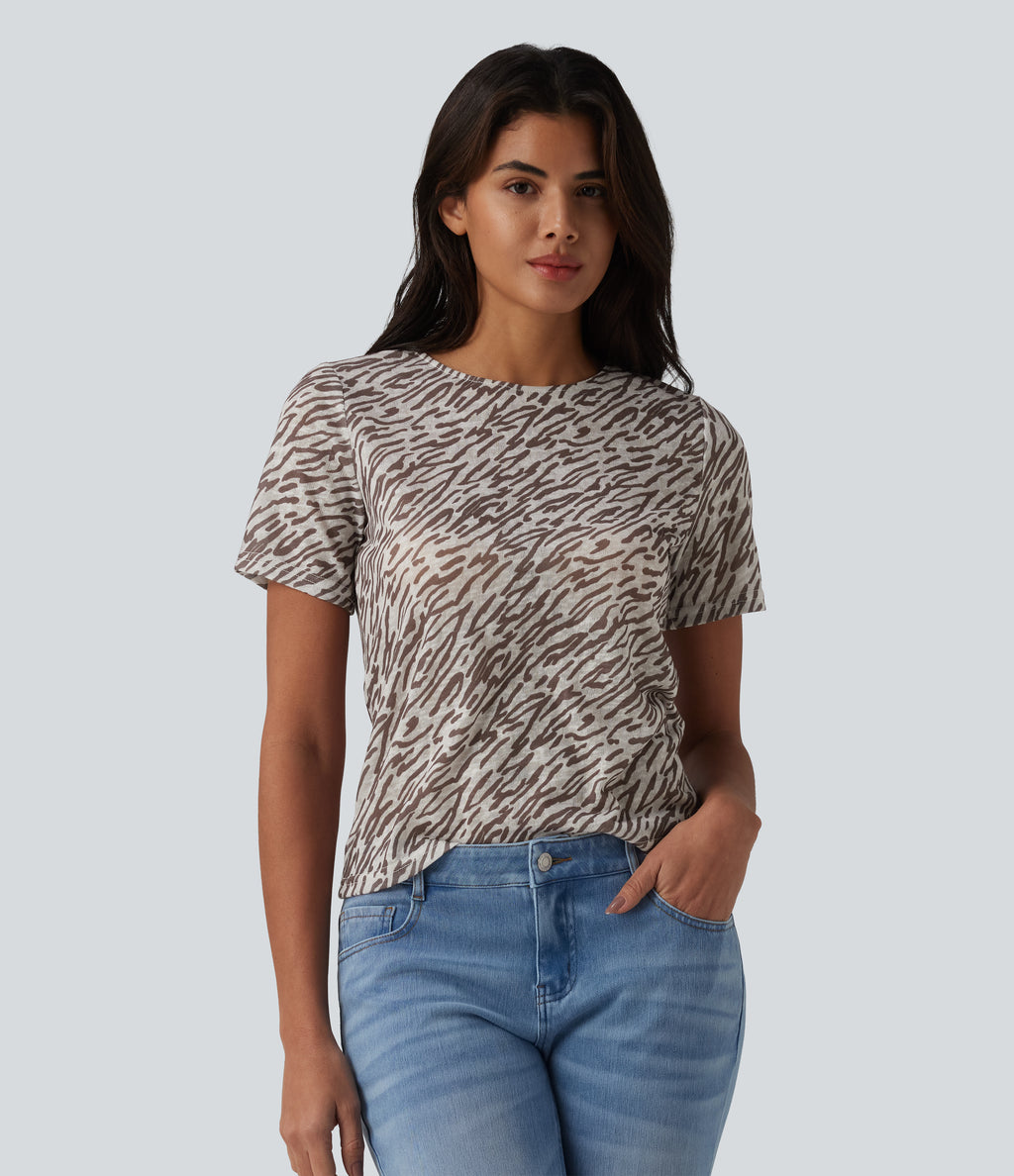 Round Neck Short Sleeve Zebra Print Casual T-Shirt — Zebra — view 1