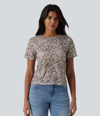 Round Neck Short Sleeve Zebra Print Casual T-Shirt — Zebra — view 5