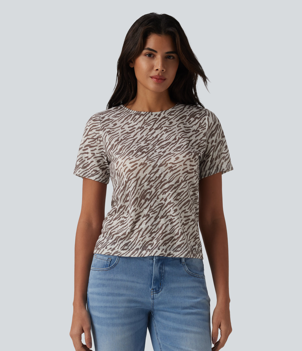Round Neck Short Sleeve Zebra Print Casual T-Shirt — Zebra — view 5