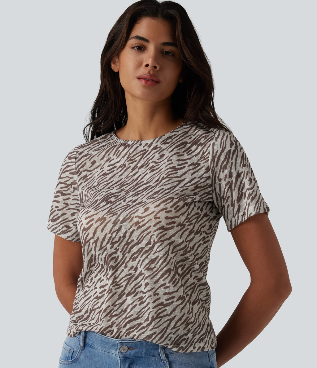Round Neck Short Sleeve Zebra Print Casual T-Shirt — Zebra — view 4