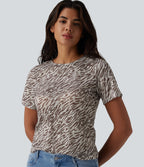 Round Neck Short Sleeve Zebra Print Casual T-Shirt — Zebra — view 4